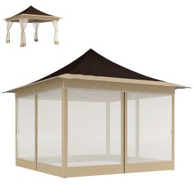 Outsunny 12' x 12' Canopy Tent with Mesh Netting, UPF50+ Pop Up Tent with Carry Bag for Garden, Patio, Brown