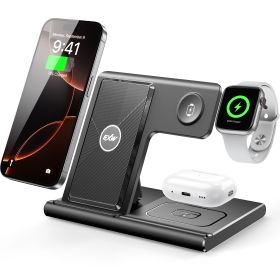 3 In 1 Wireless Charging Sation For Multiple Devices 15W Fast Charging Stand (Color: Black)