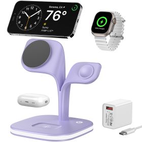 5-in-1 Magnetic Real Wireless Desktop Fast Charging Station For Multiple Devices (Color: Purple)