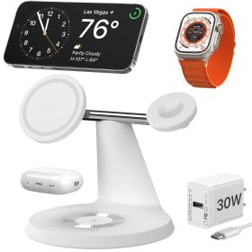 3 In 1 Wireless MagSafe Charging Station For Multiple Devices 30W Adapter Included (Color: White)