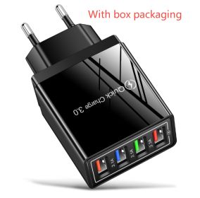 Illuminated 4USB Mobile Phone Charger 3A Charging Head (Option: Black Box packaging-EU)